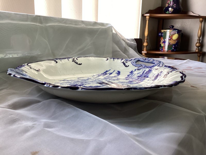Antique Victorian Blue Flow 1896 large ceramic serving tray Carousel 2