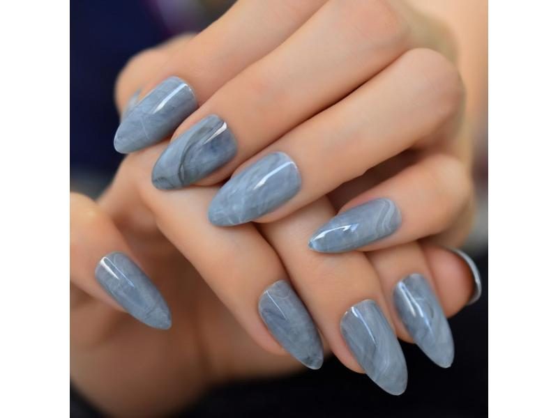 Extra Long STILETTO False Nails Pre-designed Curved Pink Marble Press On Nails Carousel 1