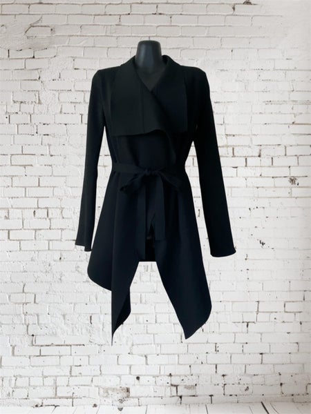 Slide Show Black Front Tie Jacket Size 8 – Waterfall Hem, Long Sleeve, Stretch64443768309635110