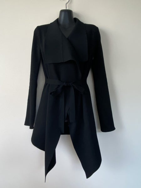 Slide Show Black Front Tie Jacket Size 8 – Waterfall Hem, Long Sleeve, Stretch64443768309635111