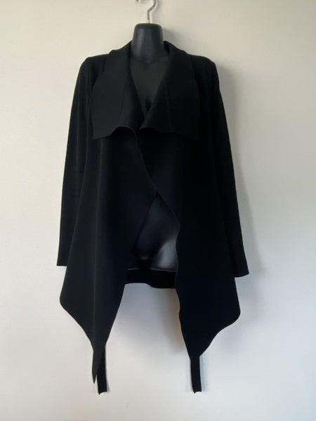 Slide Show Black Front Tie Jacket Size 8 – Waterfall Hem, Long Sleeve, Stretch64443768309635112