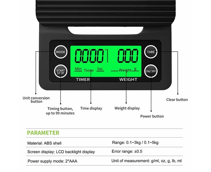 Coffee Scale with TimerKitchen Scale for Baking, Vegetables, Jewellery, LCD D Carousel 4