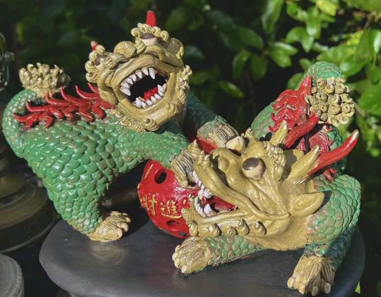 Antique Foo Dog Pair: Sangcai style Carousel 2