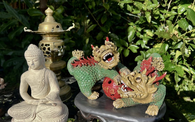 Antique Foo Dog Pair: Sangcai style Carousel 1