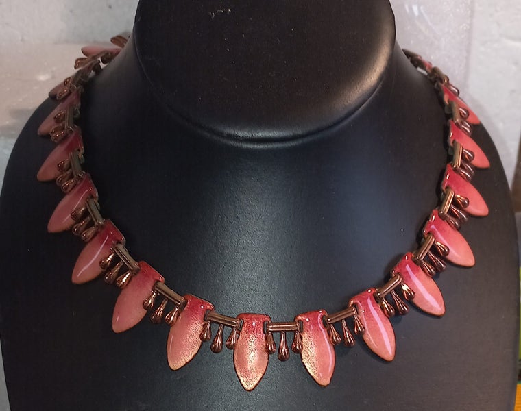 Matisse Enamal On Copper Stunning Coral Red Necklace Carousel 1