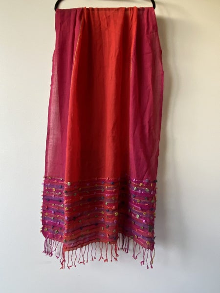 Raffal Pure Australian Merino Wool Scarf – Handwoven India, Red Pink Fringe Wrap63617296818689114