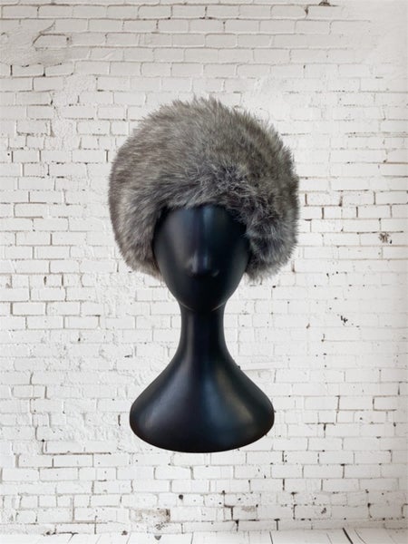 Vintage Faux Fur Hat – Grey Russian Cossack Style, Elastic Fit, Winter Warmth64465960793729110