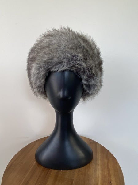 Vintage Faux Fur Hat – Grey Russian Cossack Style, Elastic Fit, Winter Warmth64465960793729111