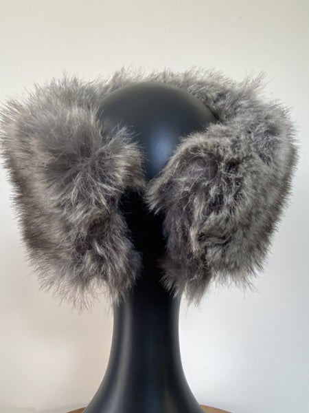 Vintage Faux Fur Hat – Grey Russian Cossack Style, Elastic Fit, Winter Warmth64465960793729114