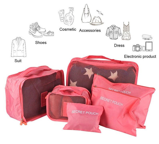 6PCS Travel Storage Bags Rose Red Carousel 2