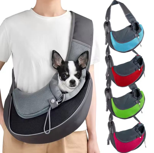 Large Pet Sling Shoulder Bag – Dog & Cat Carrier – Red / Blue Carousel 1