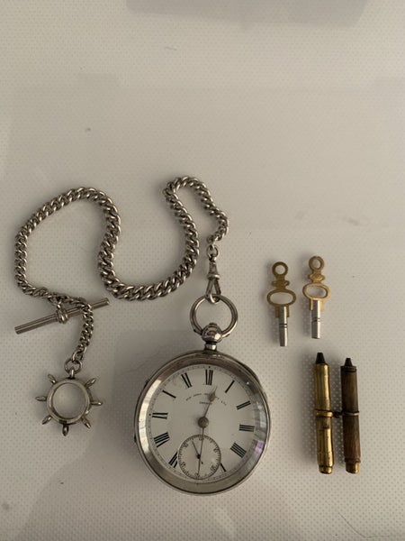 Solid Silver Pocket Watch & Solid Silver Chain Carousel 1