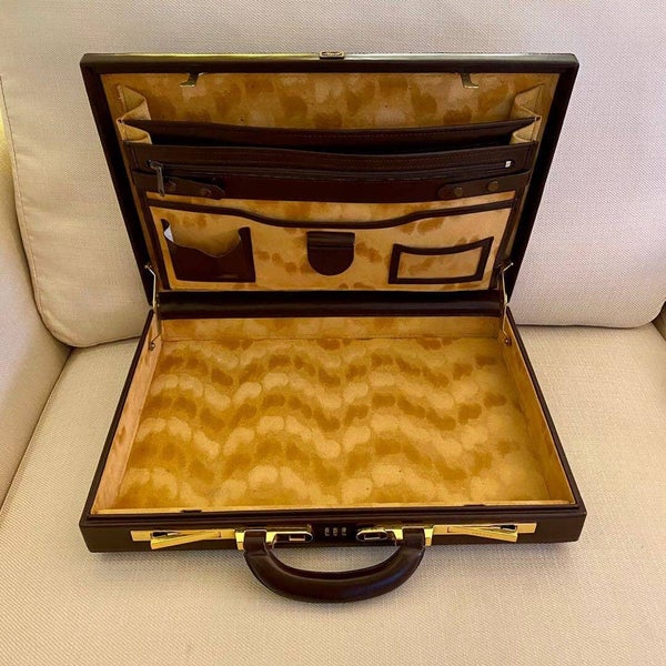 L'Esprit Italian Leather Hard Briefcase – Black/Gold, Vintage, Combination Lock63617160850305114