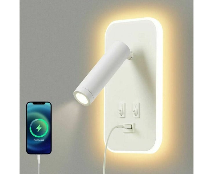 LED Wall Light, Bedside Reading Light with Switch, USB Charging Port, Adjusta Carousel 1