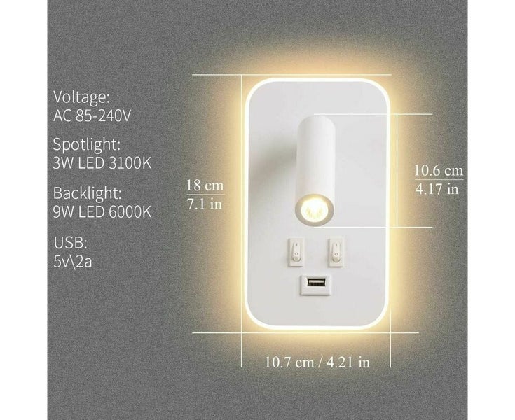 LED Wall Light, Bedside Reading Light with Switch, USB Charging Port, Adjusta Carousel 5