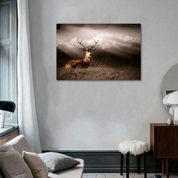 Framed $1 RESERVE 1 Panel Canvas Art Print - Stag in the sunlight Carousel 2