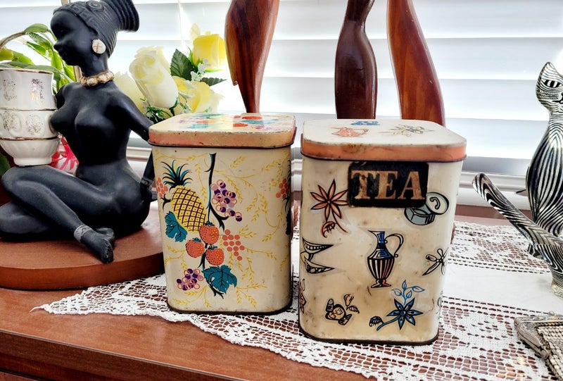 Vintage Choysa Tea Caddy Tea Tin x2 Carousel 1