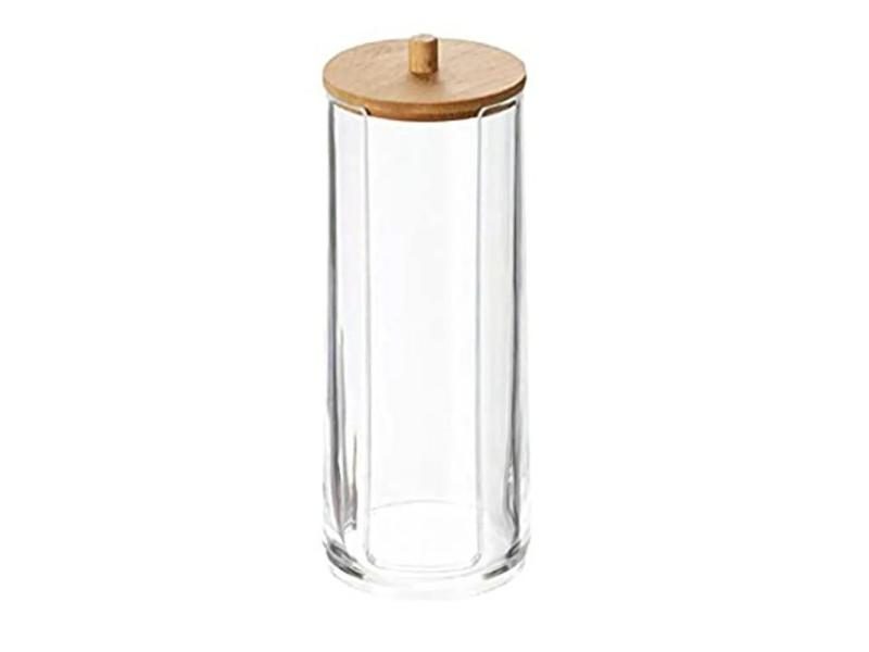 Cotton Swab Organizer Storage Bamboo Cover Acrylic Round Organizer Makeup Carousel 1