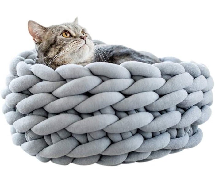 Cat Bed Basket Nest Hand Knitted Pet Sleeping Bag Thick Wool Round Donut Pet Carousel 1