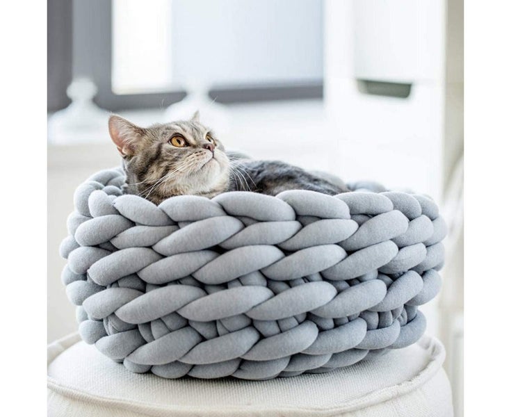 Cat Bed Basket Nest Hand Knitted Pet Sleeping Bag Thick Wool Round Donut Pet Carousel 5