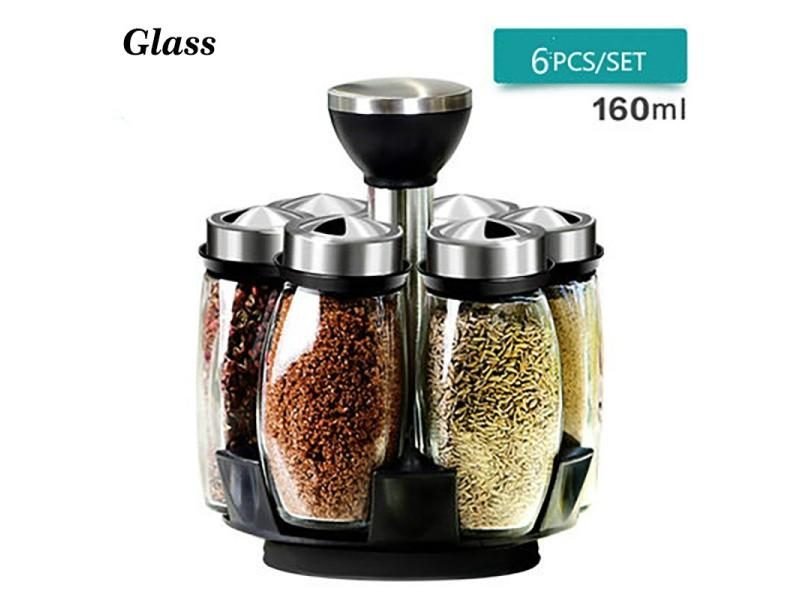 Rotating Cruet Set For Spices Seasoning Jars In Kitchen Storage Carousel 1