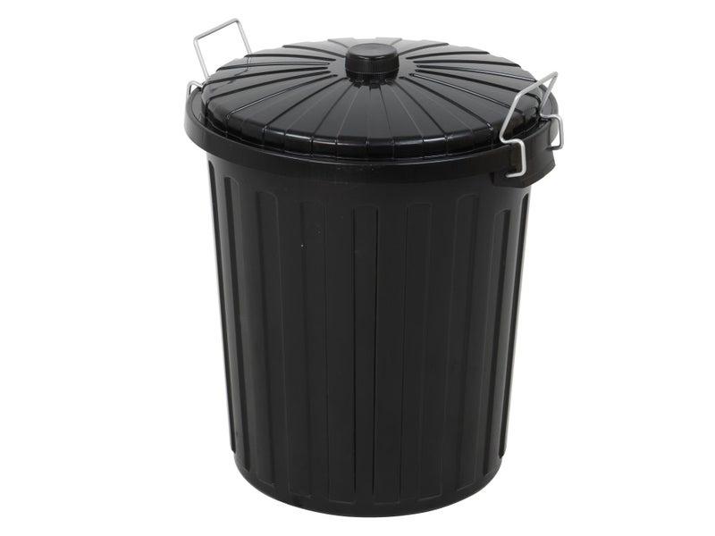 55L Round Rubbish Bin with Lid - Black Carousel 1