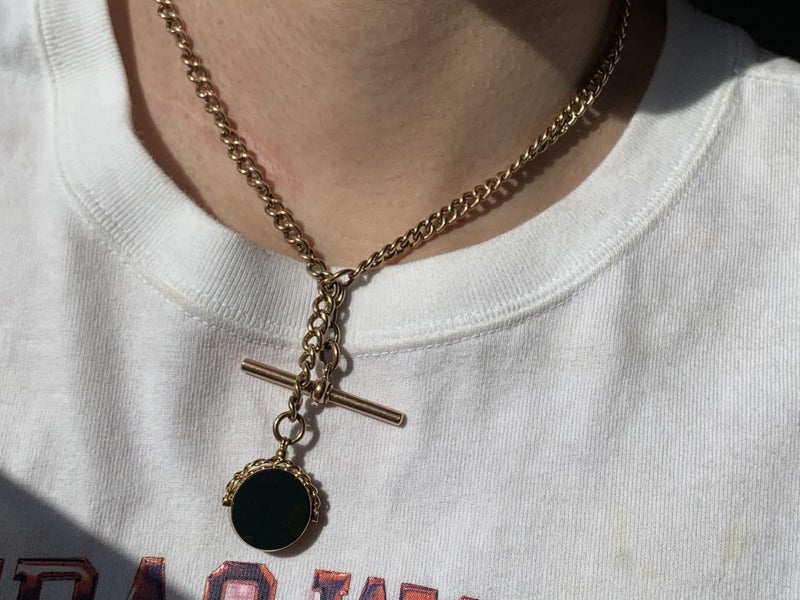 "SWEET GIFT" Antique 9ct Rose Gold Fob Chain T-Bar & Swivel *TIMELESS* Carousel 1