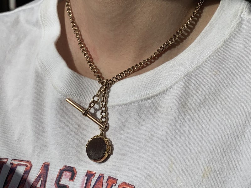 "SWEET GIFT" Antique 9ct Rose Gold Fob Chain T-Bar & Swivel *TIMELESS* Carousel 2