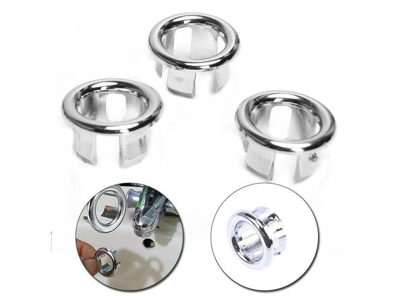 3pcs Sink Round Ring Overflow Spare Cover Plastic Silver Plated Tidy Trim Carousel 1