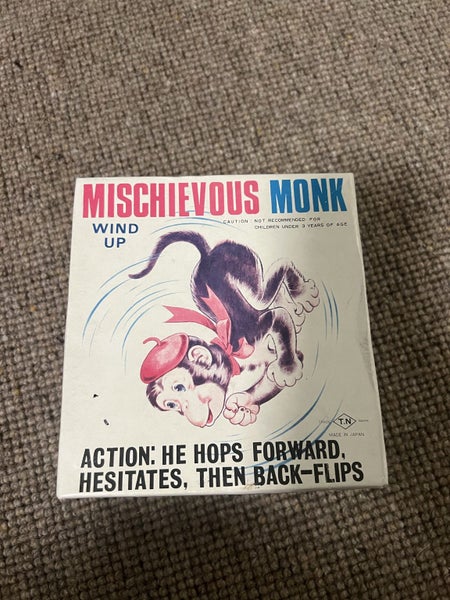 Rare 1960's Nomura Wind Up Mischievous Monk Back-Flipping Monkey Japan Carousel 1