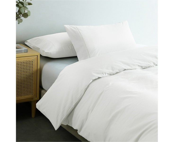 Queen Vintage Washed 100% Cotton Quilt Cover Set Bedding Ultra Soft-White Carousel 2