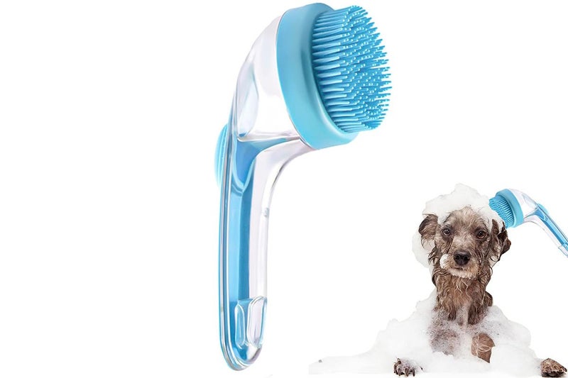 2 In 1 Dog Bath Brush With Shampoo Dispenser Dog Shampoo Brush Bubble Maker-Blue Carousel 1