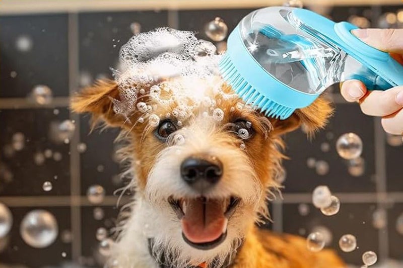 2 In 1 Dog Bath Brush With Shampoo Dispenser Dog Shampoo Brush Bubble Maker-Blue Carousel 8