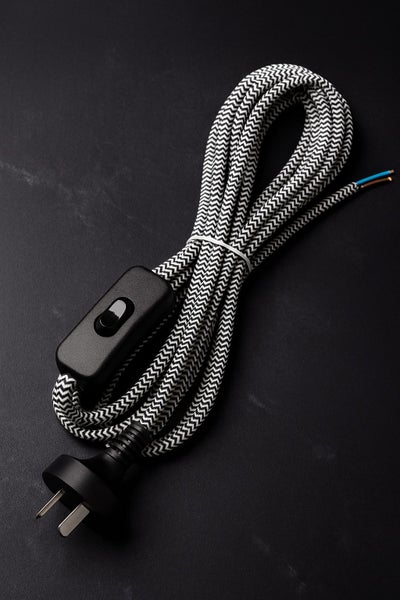 Lamp (Small Appliance) Cord 2-Core. Switched. 3M. Black & White ZigZag Carousel 1