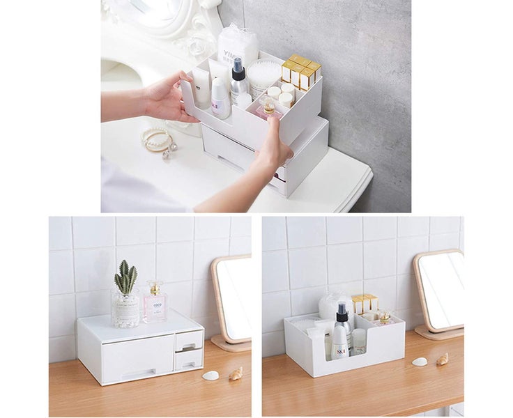 Stackable Makeup Organizer with Drawers, Plastic Storage Box Countertop Displ Carousel 7