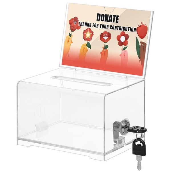 Tip Cashier Suggestion Box Ballot Box with Sign Holder Carousel 1