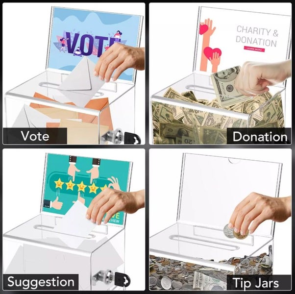 Tip Cashier Suggestion Box Ballot Box with Sign Holder Carousel 8