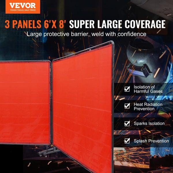 Welding Screen With Frame 3 Panel 6' X 8' Welding Curtain Screen 12 Wheels Carousel 2