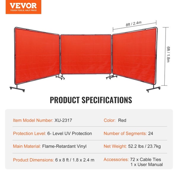 Welding Screen With Frame 3 Panel 6' X 8' Welding Curtain Screen 12 Wheels Carousel 2