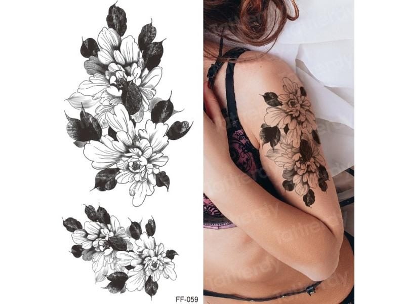 Tattoo Sticker For Women Flower Rose Peony Black Temporary Sleeve Tattoo Carousel 1