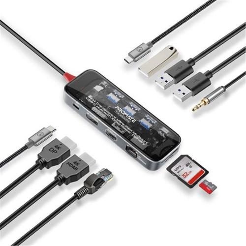 Promate 11-in-1 USB Multi-Port Hub with USB-C Connector - Transparent Includes Carousel 1