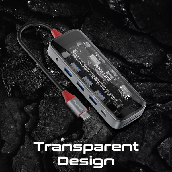 Promate 11-in-1 USB Multi-Port Hub with USB-C Connector - Transparent Includes Carousel 2
