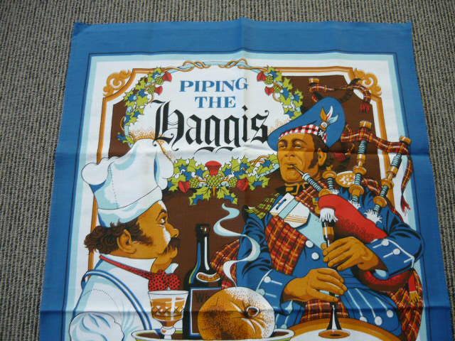 NEW LARGE "PIPING THE HAGGIS" TEATOWEL. Carousel 2
