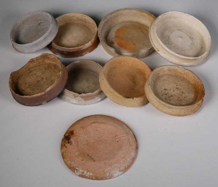 Collection of Chinese Goldfields Condiment Jar Lids Asst (And a Small Plate) Carousel 2