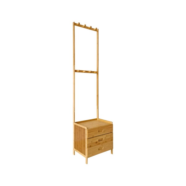 Wooden Hall Stand Modern Style Minimalist Home Floor Coat Rack with Drawer Carousel 2