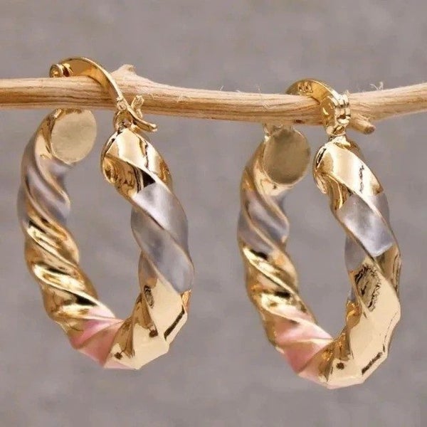 Tricolor Twisted Hoop Earrings Carousel 1