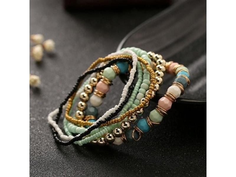 7 Pcs/Set Four Seasons Bohemian Multi-layer Beaded Jewelry Women Elastic Carousel 1