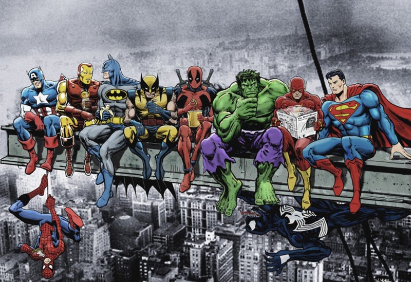 Framed $1 RESERVE 1 Panel Canvas Art Print - Super Hero Carousel 1