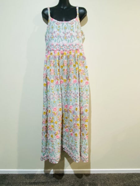 Trelise Cooper Embroidered Cotton Maxi Dress Size 8 Pastel Floral Boho Sundress63617767357825111