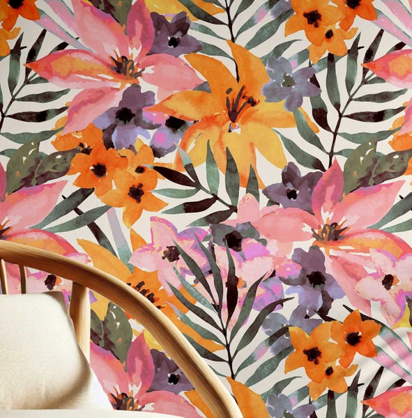 S4Sassy Decorative Wall Covering, Tropical Floral Pattern Paper for Laundry Room Carousel 1